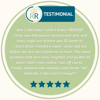 Resilience rebel testimonial with green circle and featuring logo and five star review from coaching client available on our trustpilot site